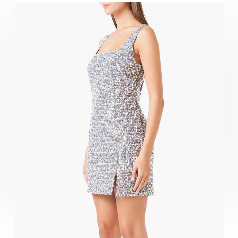 Endless Rose Multicolor Tweed Mini Dress - Size M - Silver Sequin